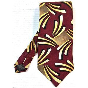 Vintage J. Riggins 100% Silk Mens Tie Red Gold Black Abstract Pattern